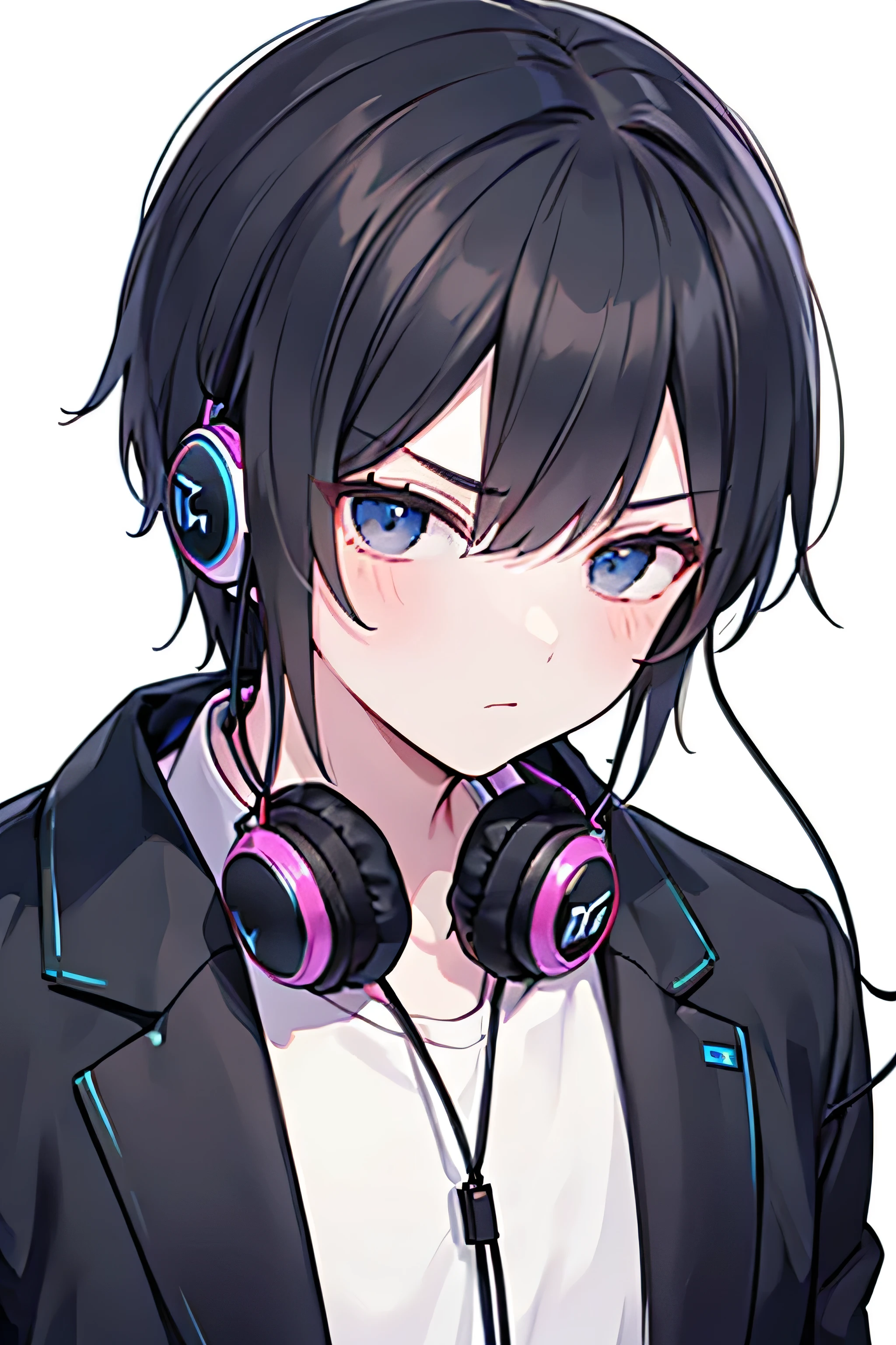 cute serious boy, elegant, headphones, man, black hair