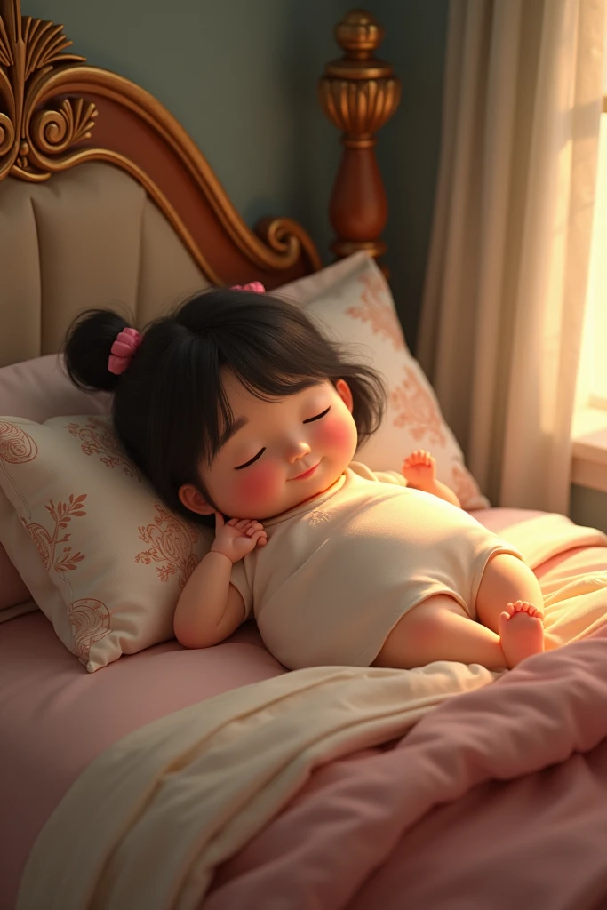 arafed image of a little girl sleeping on a swing, adorable digital painting, cute 3 d render, cute digital art, by Russell Dongjun Lu, realistic cute girl painting, by Li Song, by jeonseok lee, cute detailed digital art, by Fei Danxu, trending on cgstation, by Yu Zhiding, artwork in the style of guweiz