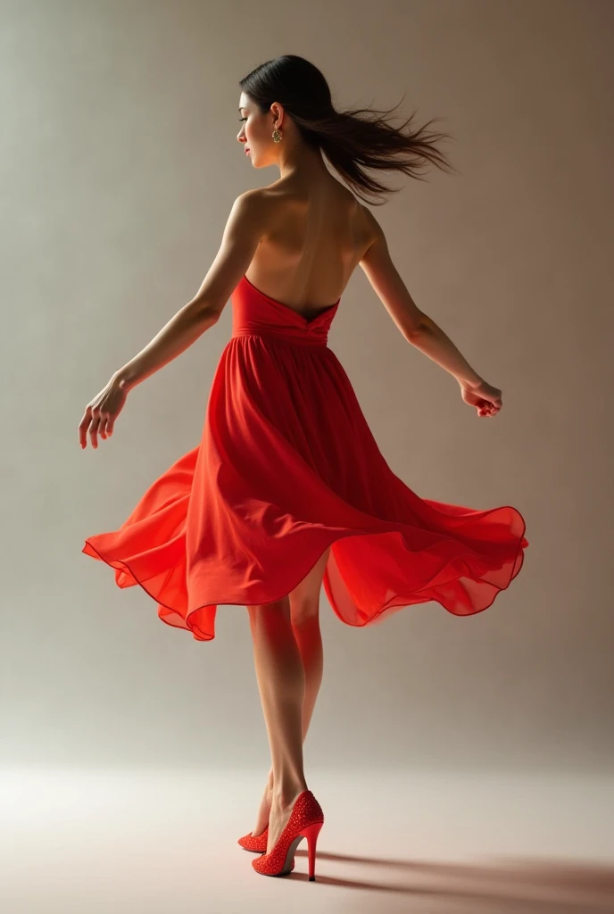 Woman Jennifer connelly model long hair Brown blue eyes dress red ballet in park