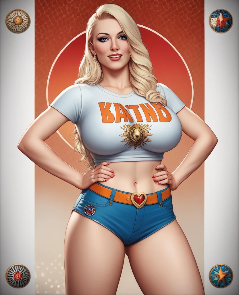 Pamela Anderson huge breasts blonde hair attractive face parted lips thick lips wearing Philadelphia eagles shirt, (((druuna style)))