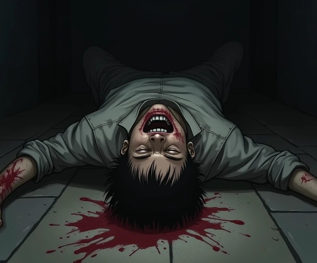 A zombie with a penis having gay doggy style sex, with a human, horror,blood, flesh,bones, apocalypse ,(rape)