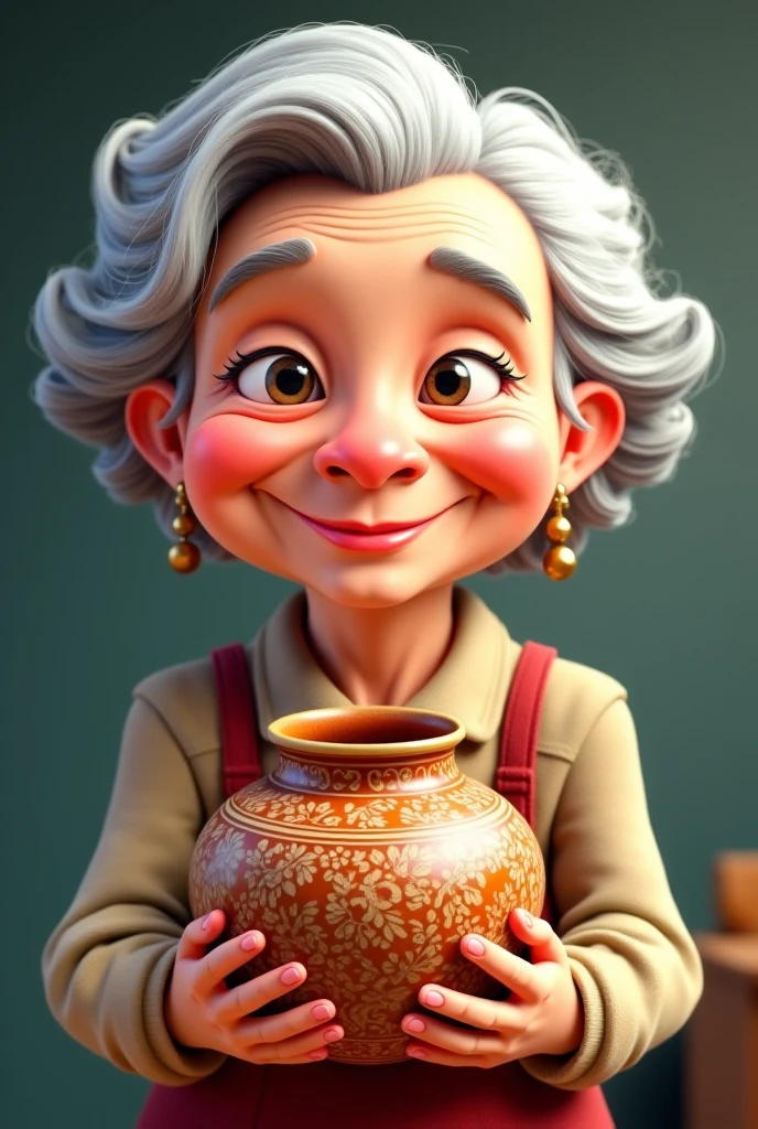 3D drawing of a grandmother chef holding a pot 