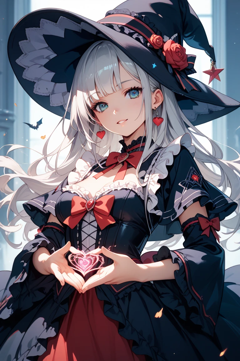 a close up of a person with a hat and a top hat, kawacy, anime cover, gothic harts, shadowverse style, from arknights, high detailed official artwork, black and white with red hearts, harley queen, nightcore, monochrome and red color bleed, light novel cover art, artbook artwork, artwork in the style of guweiz