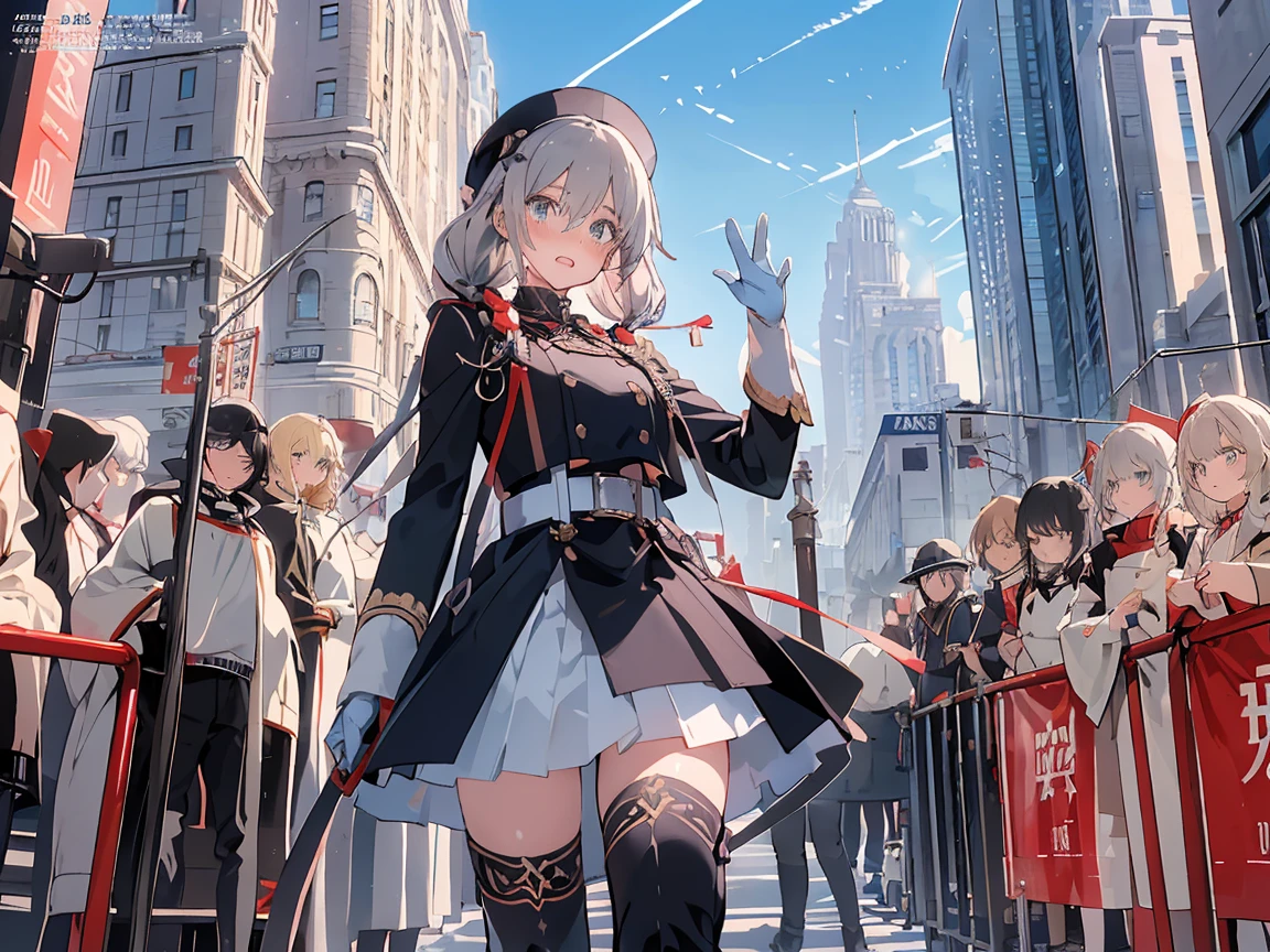 BREAK Perfect Anatomy、(High resolution:1.2)、Incredible illustrations、(Cute illustrations:1.2)
(Beautiful background,(nature,crowd))(,yuri,dutch angle)
2gial((blonde hair,shiny hair,hair intakes:1.8,long hair)(doyagao)(a girl,, 1.4meters, 35kg),17-year-old,flat chest))(Black coat,Combat Uniform,,garter straps,Eye patch),
((gradient grey hair,shiny hair,hair intakes:1.8,Dark Skin:1.6)(doyagao)(a girl,height 1.7meters, 40kg),,17-year-old))
(Black coat,ゴシック風Combat Uniform,,garter straps,eyepatch:1.8) )
Cosplayer surrounded by people