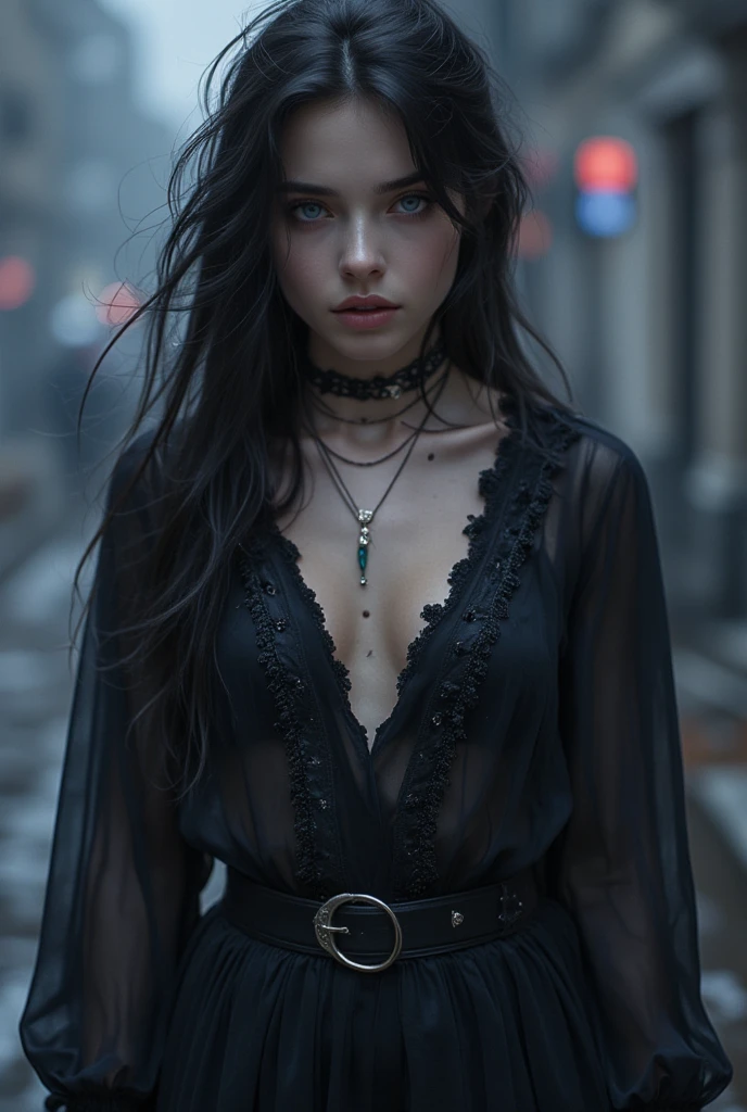 Create a hot goth woman, with little clothes 