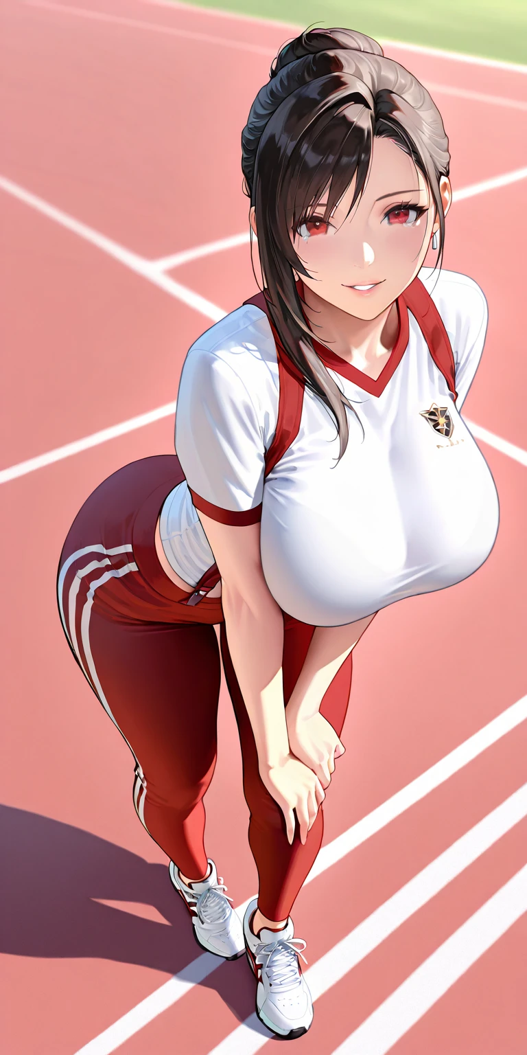 komi_shouko with a white sexy bunny suit, big ass, big tits, in a field of soccer stadium background