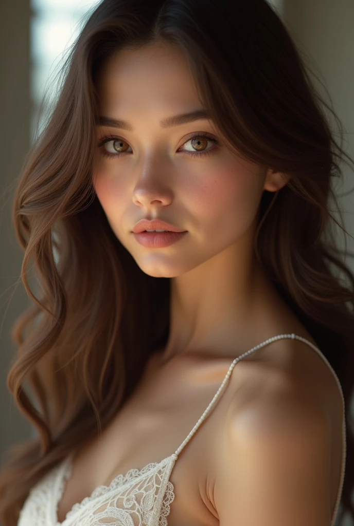 very beautiful woman with brown hair brown eyes