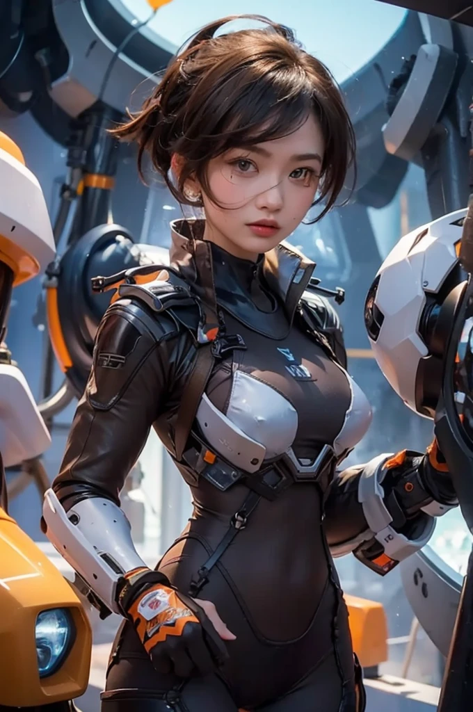 Beautiful hyperrealistic photograph of cute smiling asian cyberpunk female, (((wearing full heavy mecha armor, combat harness))) shapeless cyberpunk hairstyle, (((dynamic pose))), cyberpunk street background, abstract beauty, near perfection, pure form, Golden Ratio, concept art, By Brian Froud and Carne Griffiths and Wadim Kashin, intricate detail, 8k post-production, High resolution, super Detail, trending on ArtStation, sharp focus, studio photos, intricate detail, Very detailed, By Greg Rutkowski
