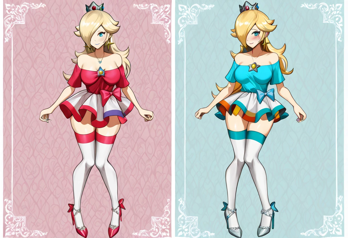 Erotic Lingerie design inspired by peach (super mario), in various views (front and back) ((Character sheet))