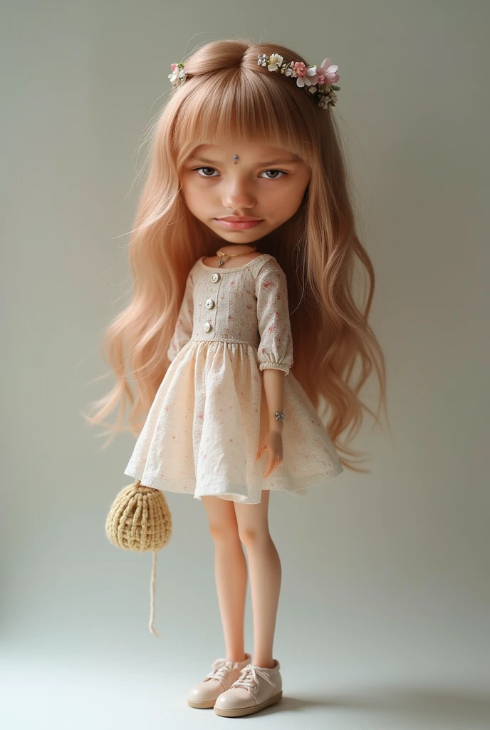 HD, (Best Detail) (Best Quality), Meticulous facial features, There is a young girl wearing a flower crown and necklace, Spark, (((Felt))), handmade, plush toy, (mini wool style)