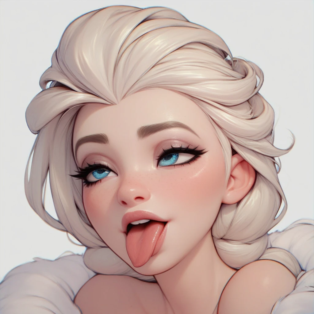 Make 1 werewolf cum on Princess Elsa's face, I want the werewolf's penis to appear in the image