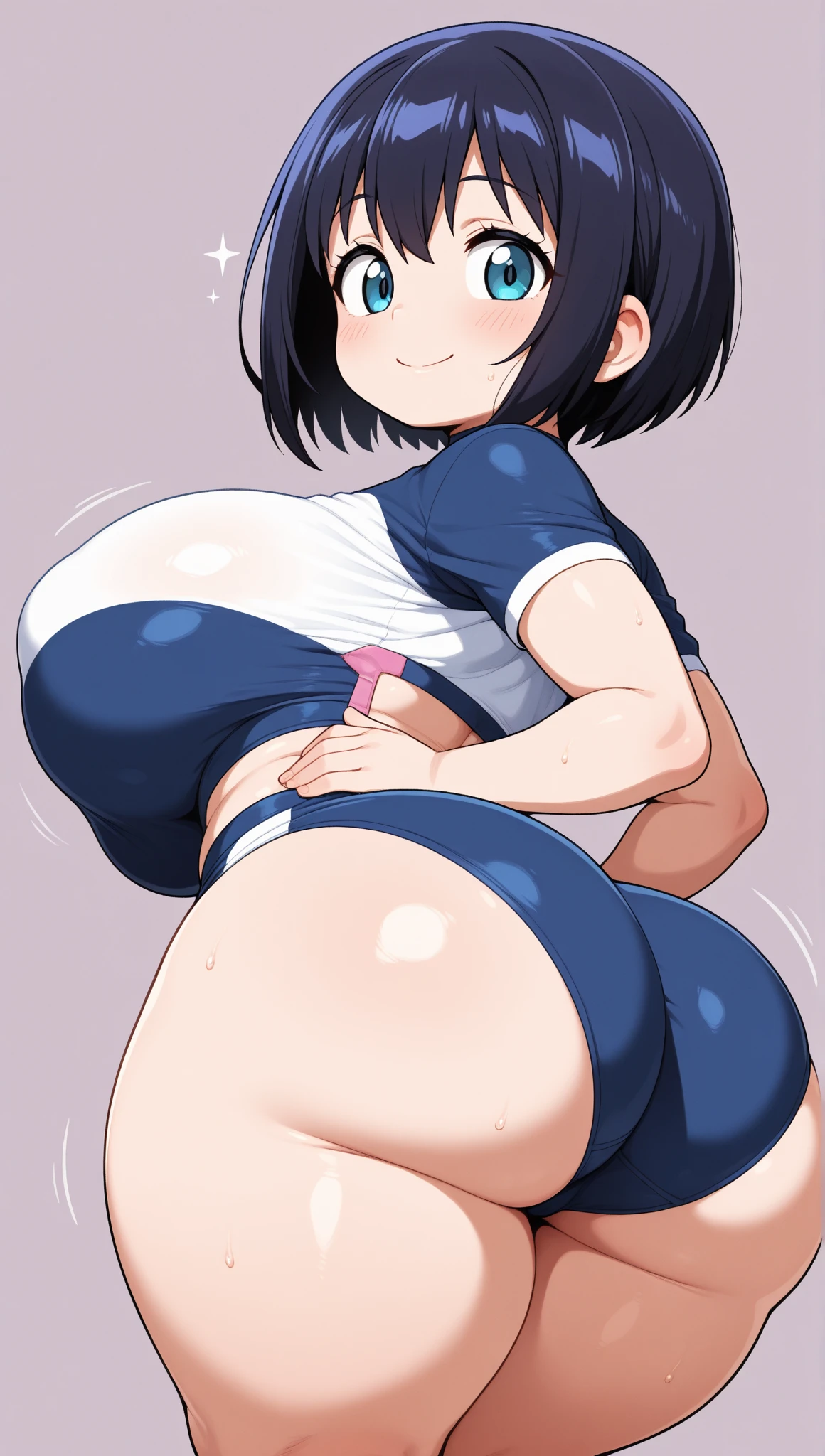 artwork, High Definition, Great detail, well-shaped face, Women, backwards, whole body, big breasts, naked, short black hair, black eyes, big ass, bare feet, sole, with arms stretched, body hugging a colossal giant foot, five toes, bare foot, hug, Giant feet, shrinking woman