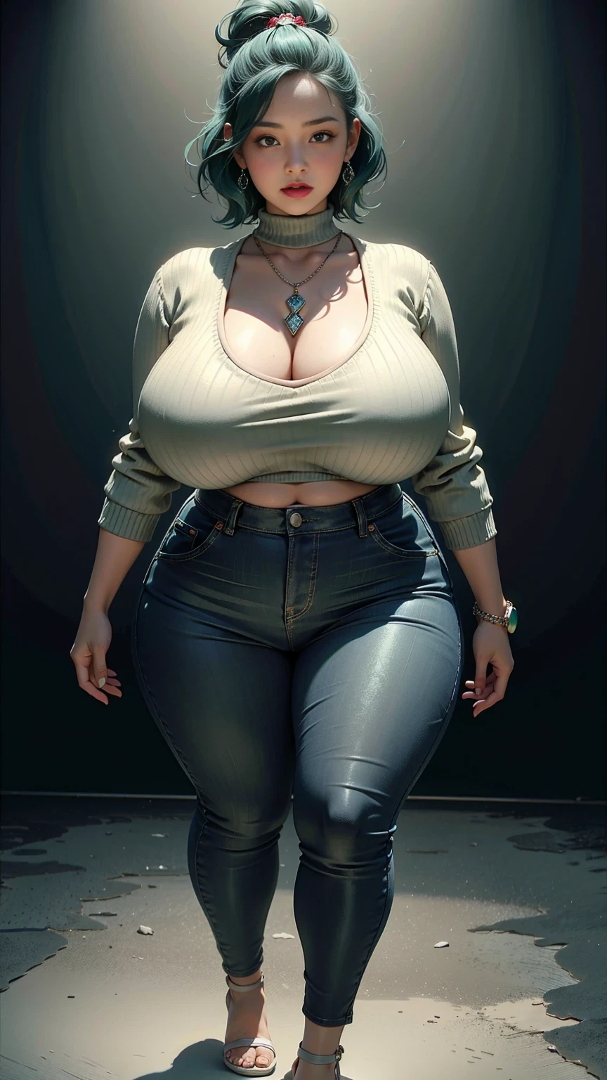 Rebecca Chambers, green t-shirt, high waisted jeans pants, short hair, brown hair, curvilinear waist, curvilinear body, thick thighs, full thighs, juicy female, juicy babe, juicy body, large breasts, cleavage, curvilinear ass, large ass, voluptuous female, milf, mature female, seductive body, master piece, perfect face, full body shot, solo, female focus, huge breasts, cargo pants, military clothing