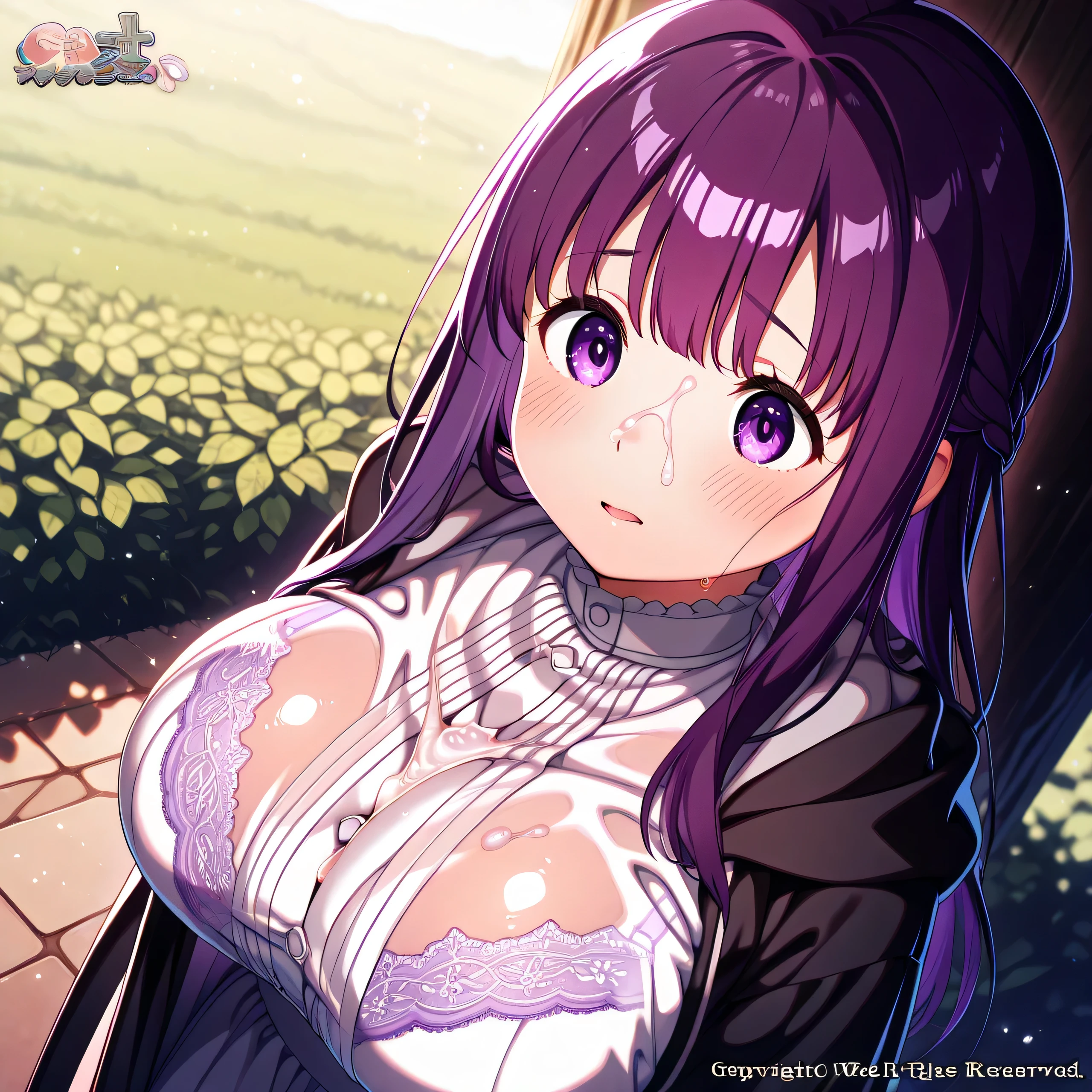 NSFW,masterpiece,Highest quality,High resolution,Super detailed,Fern\(Funeral of Frieren\),Purple eyes,Purple Hair,Long Hair,Big Breasts,Fantasy,(Magical girl),Frill dress,Sleeveless,Removable sleeves,mini skirt,brooch,gem,blush,(Goblins),(Having sex),rape,Insert,Creampie,Inside the cave