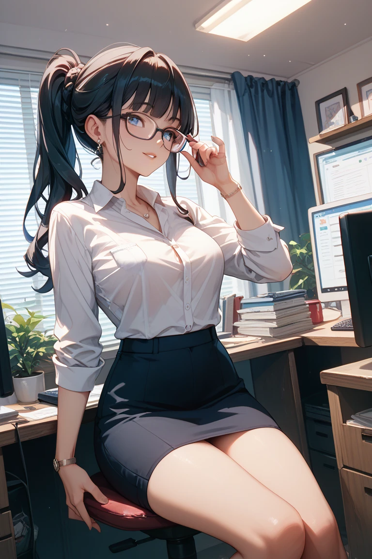 Girl, 20 years old, retro glasses, Formal dress code
