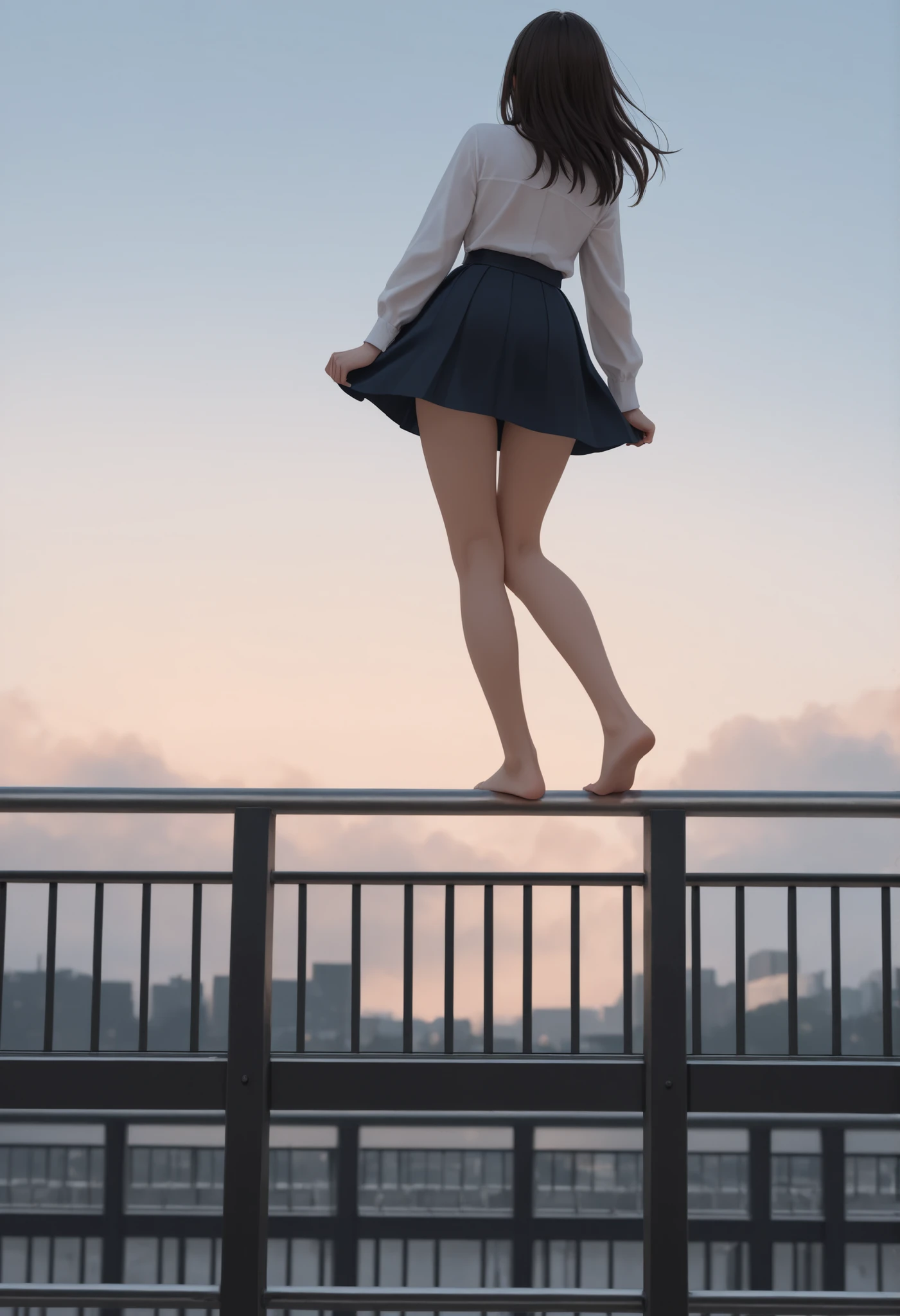 Her skirt has been lifted up, revealing her white underwear.、Cloth panties、