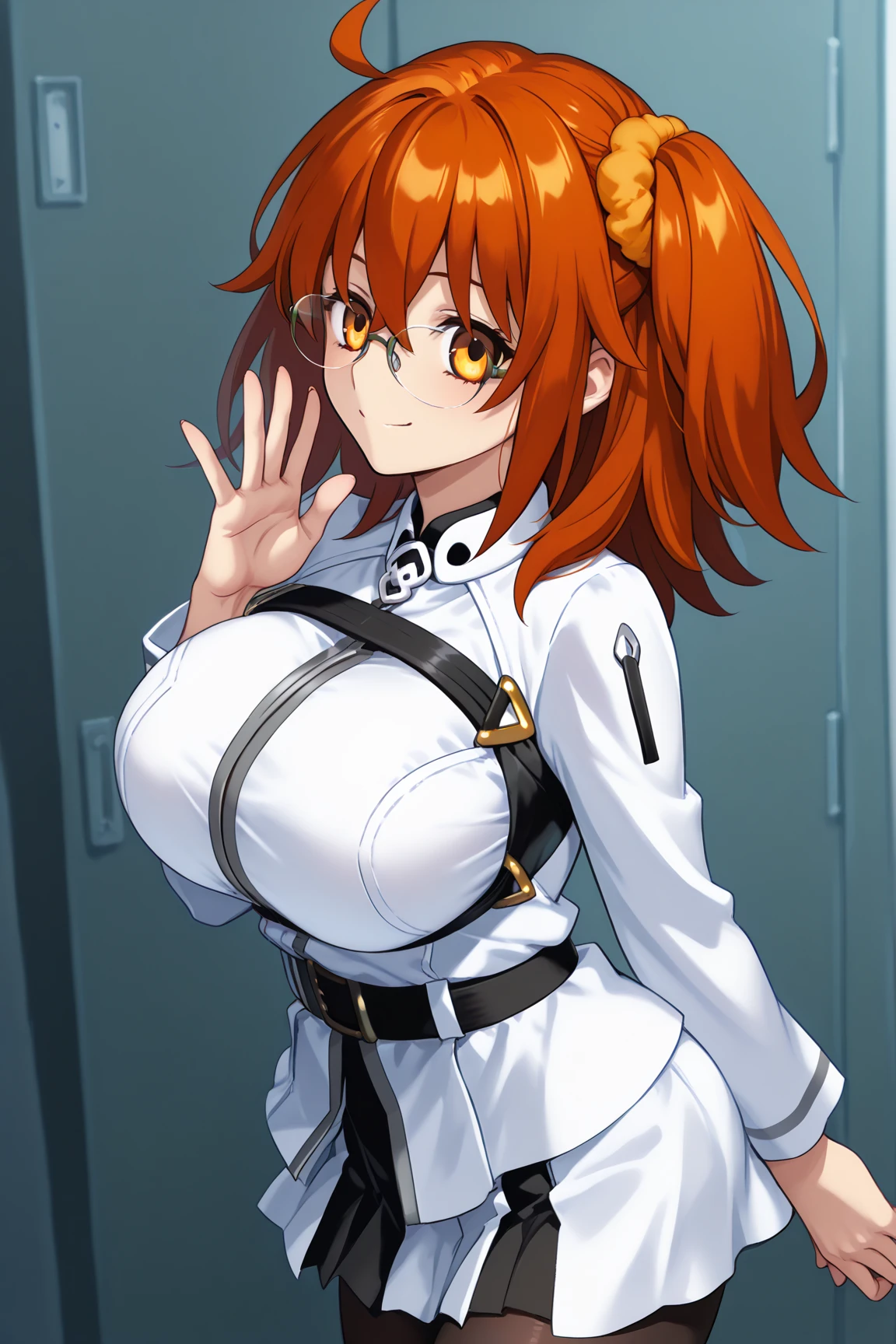 anime girl with cat ears and a red tie posing for a picture,1girl, (sfw) safe for work, anime catgirl, in strict suit, kantai collection style, cute anime catgirl, attractive cat girl, smiling, in a strict suit, nekomimi, oppai, ((huge breasts)), ((large breasts)), ((enormus breasts)), hands on chest, marin kitagawa fanart, catgirl, asuka suit under clothes!