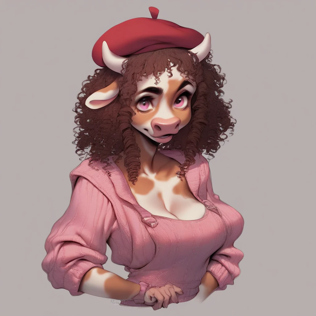 (Revealing Bovine Bone Dress:1.3), sexy bovine woman, Furry, spotted fur, short red hair, glasses, twin bovine swords