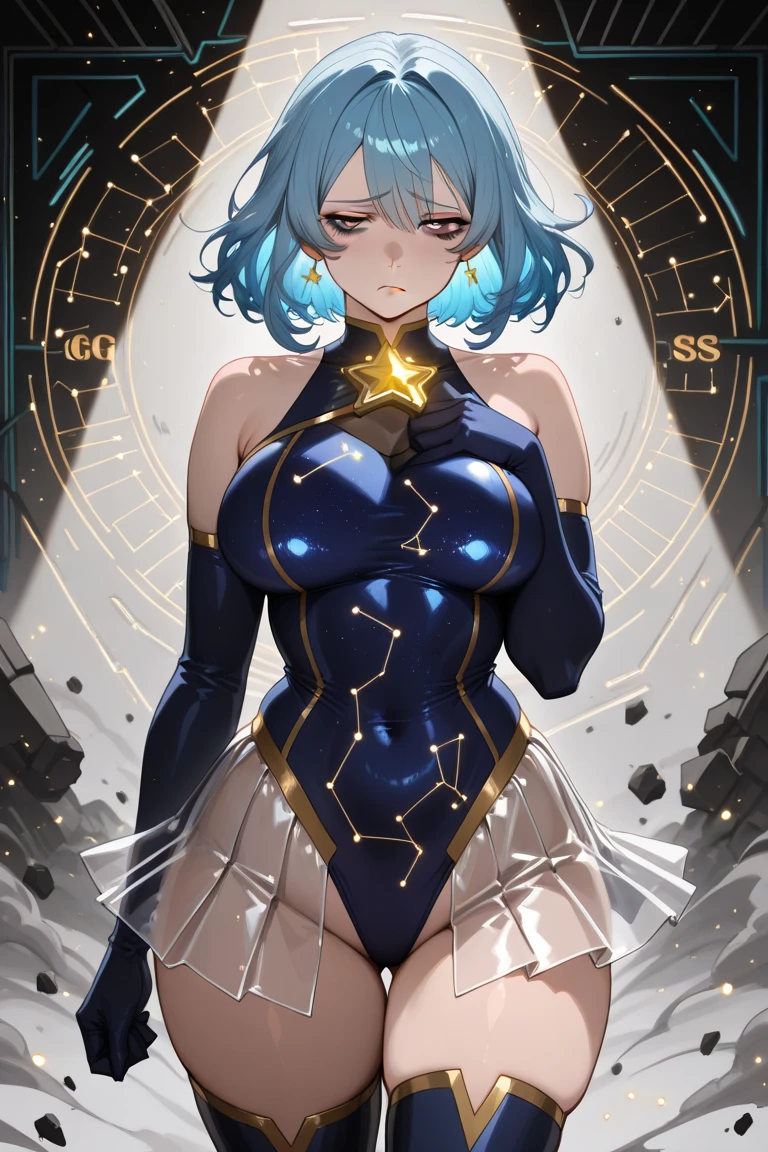 Leakage out of the collarbone,Neck leakage,Star decoration,sorceress woman,Magic Hat,leotard skirt,stand posture,standing straight,