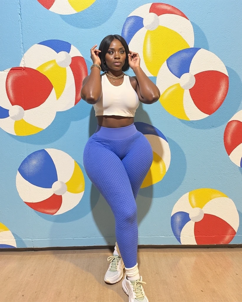 ((Dark skin)), dark skinned female, giantess, ((strongfat)), ssbbw, obese, ((strong arms)), white hair, blue eyes, tall, looming over viewer, (gentle smile), (wrestling gear), gigantic, insanely large belly, sweaty, subtle blush, (bare arms), ((biceps)), ((flexing)), leotard, fingerless gloves