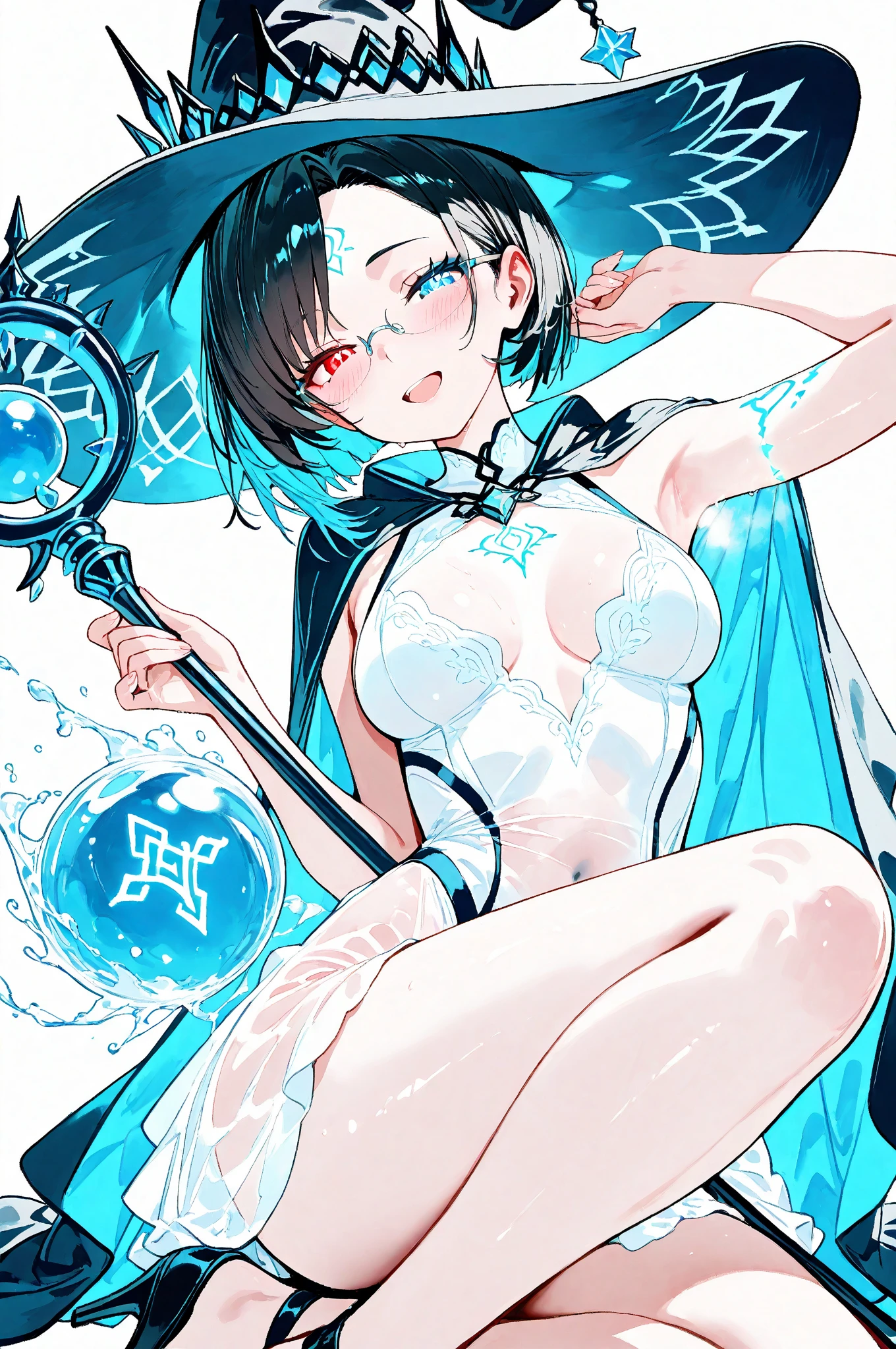((masterpiece, best quality)), Delicate face,goddess,cloud顶天宫,cloud,Chinese style,antiquity,whole body,Long legs,Standing,Perfect body proportions,Handsome short hair,beautiful eyes,Fantasy style,Extremely beautiful,Pure white background,transparent,Large Breasts,nude,chain,sexly