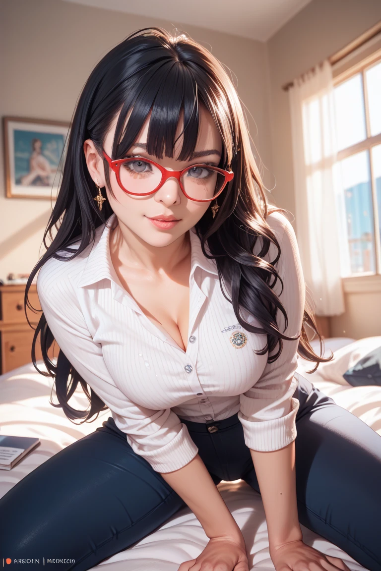 araffed asian woman with glasses laying on a bed, with glasses, spectacled, reluvy5213, thick glasses, sakimichan, sexy girl, with glasses on, Yoshitomo Nara, good young girl, sexy :8, 2263539546], shikamimi
