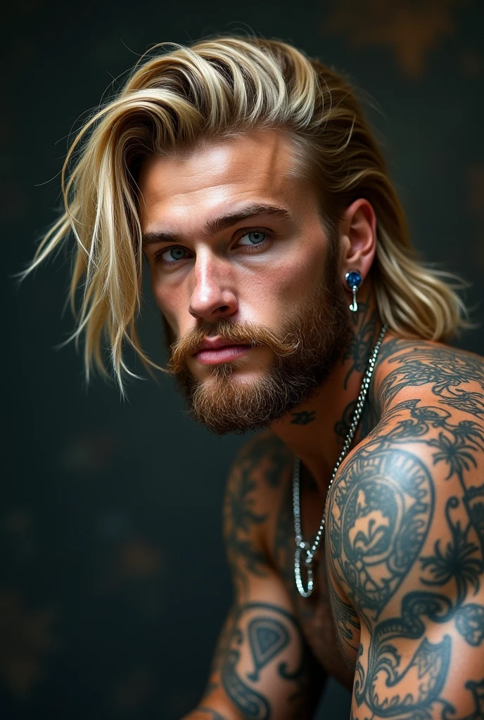 blonde man with shaved hair and lumberjack beard and black shirt