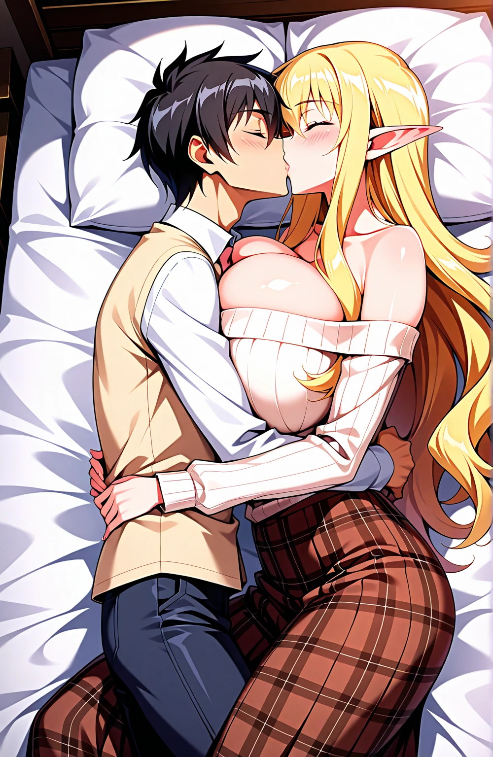 Beautiful 23 year old large blonde woman in lingerie, pubic hair, in a softly lit bedroom on a cozy bed and warm flowers, active sex with little 7 year old redheaded son in pajamas. a small 7-year-old boy inserts his penis into a woman’s crotch with quick movements, a , Cute, passionate