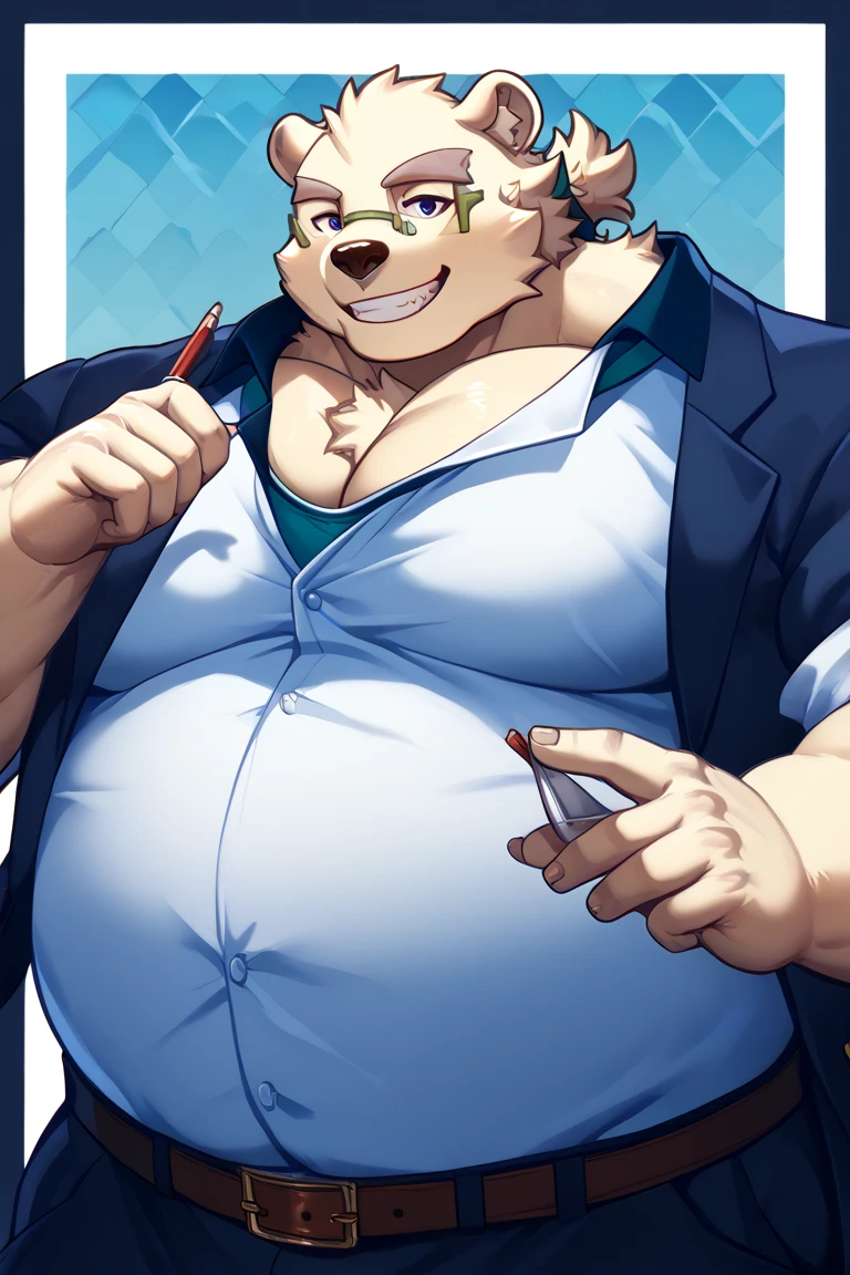 (((detailed eyes, detailed face))), (<lora:wb1furry_indigo_v2:0.8>, anthro, konosuke <lora:konosuke:1>, glasses), male, (solo), (plump, belly, chubby, overweight), (one-piece swimsuit, blue swimsuit), standing, arms behind back, smile, (by zackarry911, by zaush, by personalami:0.5), bedroom, soft shading, 8k, UHD, masterpiece