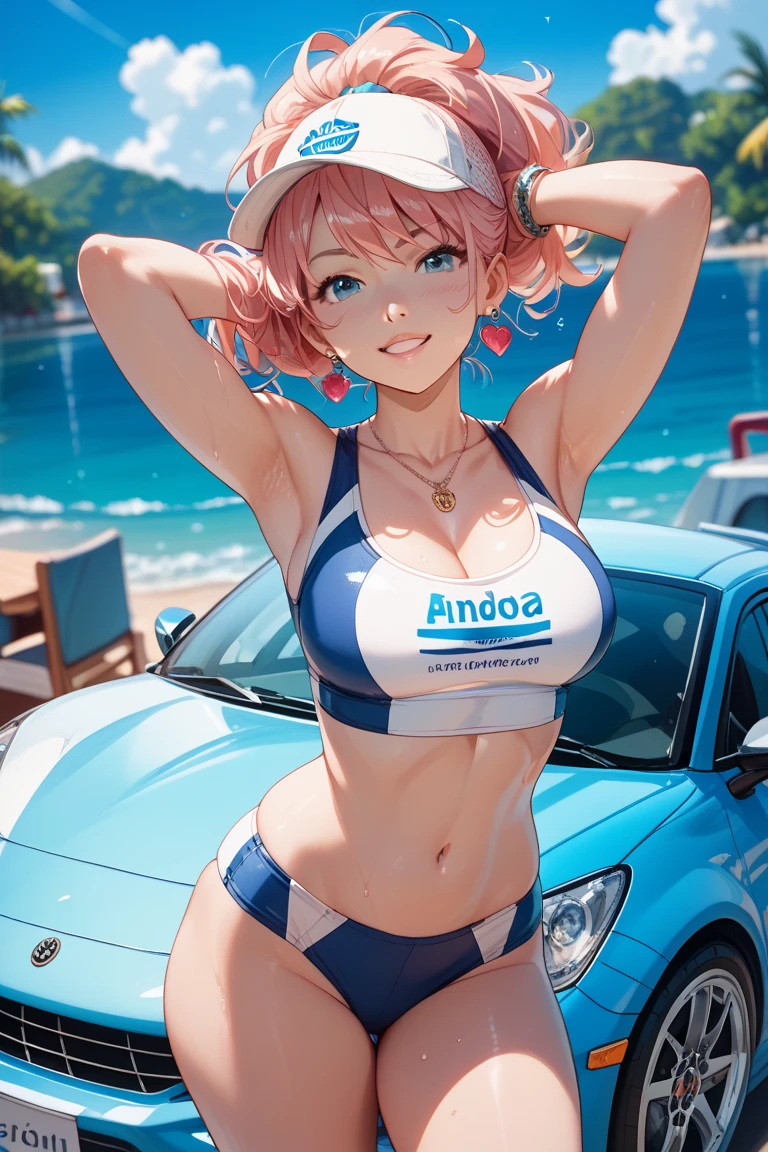 Side tie panties,,masterpiece, Highest quality, (anime screencap:1.3),(shape), cute,(Simple:1), (anime:1.2),Solo Sharp Focus, 1 girl, Cleavage,Looking at the audience, Motorcycle,Are standing,,(Browsing Caution:1.2),Colorful Bikinis,Pastel Bikini,Beautiful Hair,Horizontal stripes,heart shaped pupils,Checkered bra, Checkered panties,(Vivid and detailed Tropical drink 1.1),cute eyes,Puffy eyes,Seductive pose,Shining Face,Large Breasts,Twin tail hair,heart shaped sunglasses on head,Hilarious