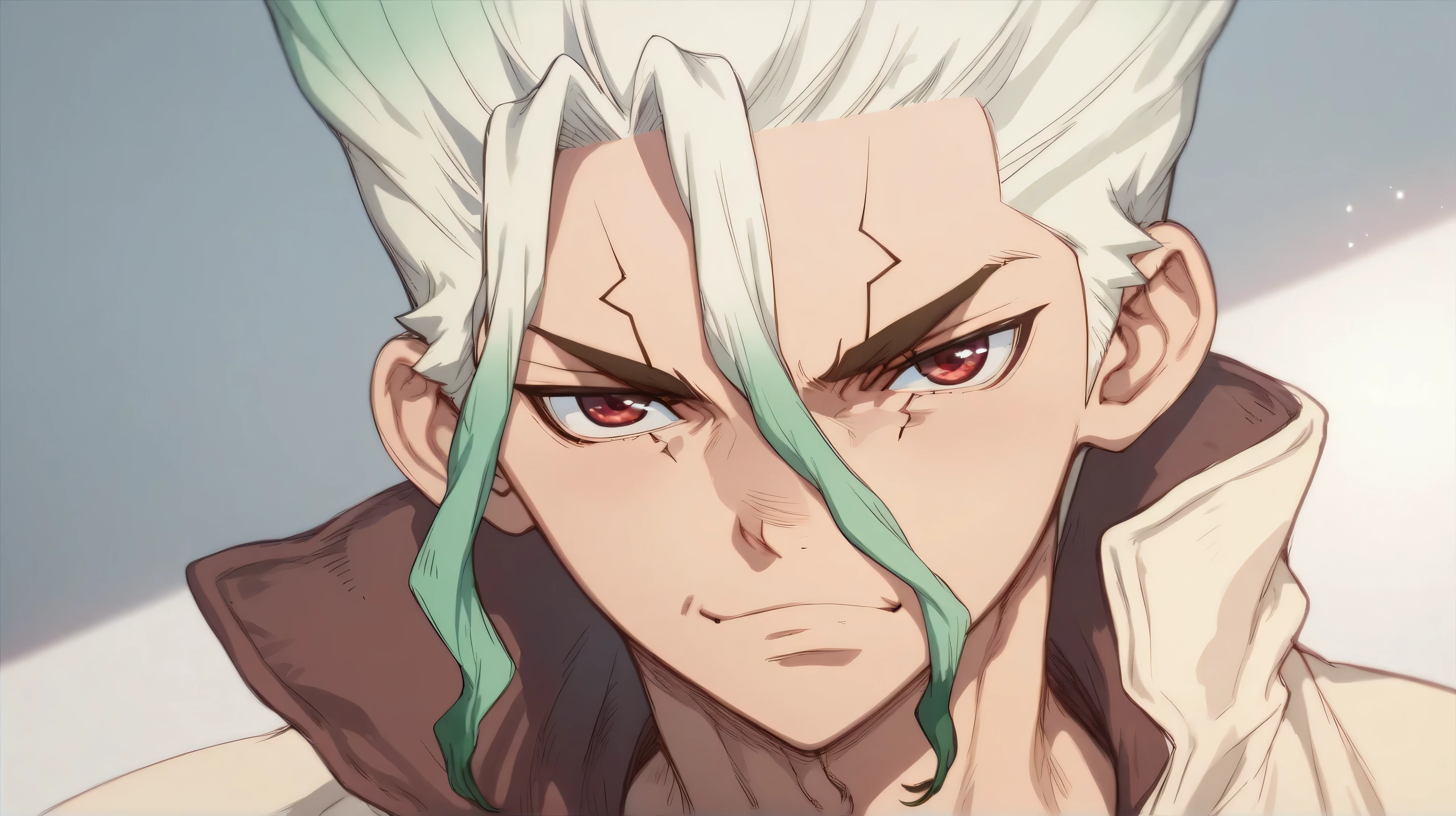 senku ishigami, 1 character, sorrindo, Perfect mouth and eyes
