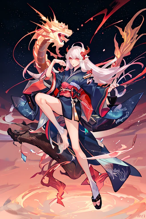 -dragon girl, eastern dragon, 1girl, dragon, hanfu, long hair, wide sleeves, white hair, long sleeves, chinese clothes, sash, sparkle, scales, standing, bangs, closed mouth, hair ornament, full body, solo, looking at viewer, horns, shawl, dress, hagoromo<lora:dragon girl_20240110103648-000018:0.8>,