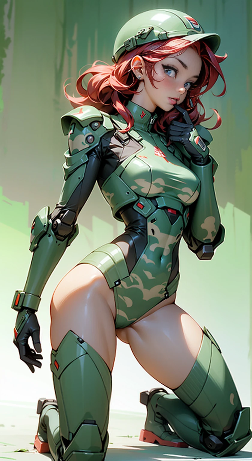 Beautiful woman in a green uniform holding a gun, mechanical bikini, tattered military gear, mechanized soldier girl, oversized mechanical exoskeleton arms and legs, inspired by Masamune Shirow, girl in mecha armor, clothed in military armor, mechanized valkyrie girl, cushart kenz, cool mecha style, bikini-armor, infantry girl, Bare Skin, Athletic Well Toned Body, sweaty skin, Barely Clothed, cammo patterns, Beautiful Face, dieselpunk Theme, Fiverr Dnd Character, Octane Render, Digital Art, Extreme Detail, 4k, Ultra Hd, Polished, Beautiful, Hyperdetailed, Intricate, Elaborate, Meticulous, Photorealistic, Sharp Focus, Wlop, Character Design, Unreal Engine, 3d Rendered, Volumetric Lighting, Reflections, Glossy, Digital Illustration, Pose, Suggestive Pose, Lewd, Full Body Shot, naked, vissible nipples, puffy vagina, anatomically correct ๐โค๐๐