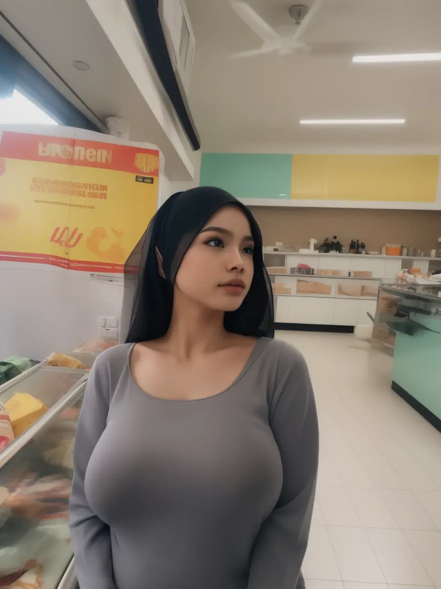 asian girl, naked, nipples, smile , mall