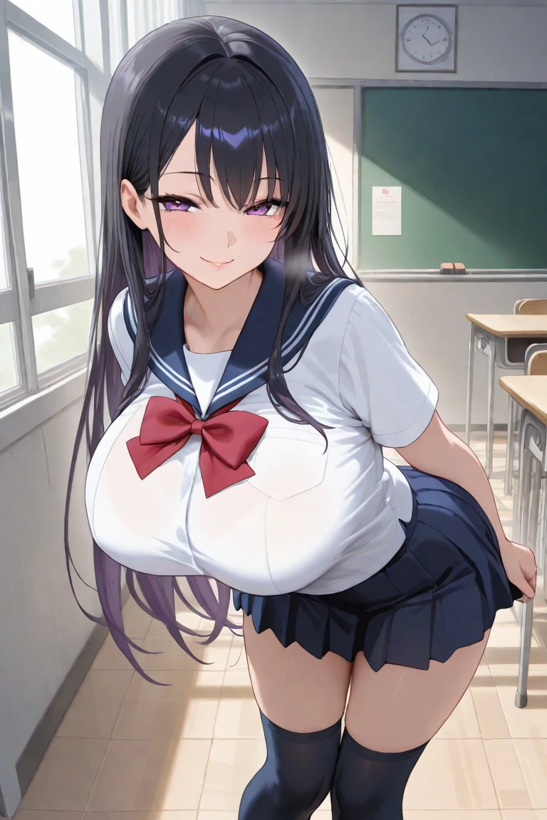 (perfect body),highest quality,16k、Masseter muscle part、((NSFW))、((((sex))))、(((blush)))、((((embarrassing))))、:o、((((surprised))))、Are crying、Treefe○lumes、parted bangs、(blue eyes),((dark blue hair)),(Sweat)、(big ass)、huge breasts、swollen nipples、((thick thighs))、school uniform、white shirt、navy blue mini skirt、Blue Striped Panties、legs spread、hands behind head、both armpits、(Inside the train)、