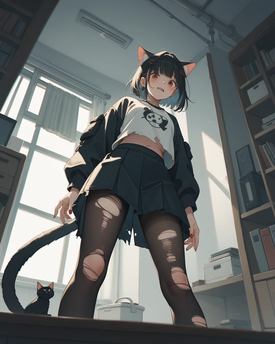 high quality、masterpiece、High sensitivity、One Woman、Small 、Thin thighs、Defeated pants、In one hand、Iron pipe、wilderness、Standing with your legs apart