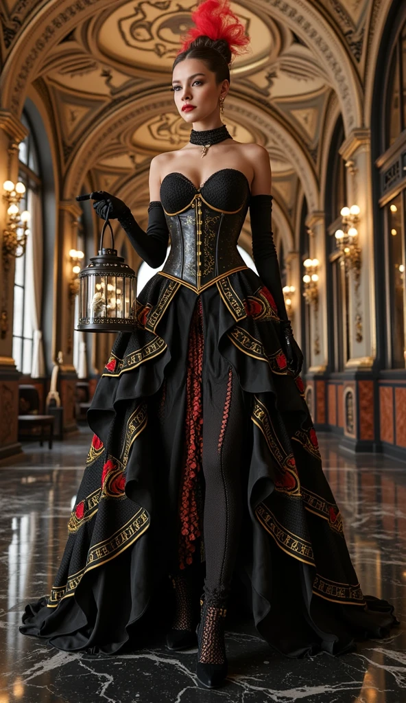 Da de los Muertos, beautiful gothic looking mexican woman, (((beautiful sugar skull makeup))), (beautiful eyes), makeup, smiling, pale skin, (festival background), cleavage, (long wild black hair), gold jewelry, rings, ((medium breasts)), (thick thighs), gorgeous form fitting black and orange dress with corset, ((knee high sheer skirts)), (stockings), (strappy heels), sexy, (sultry expression), colorful accent colors, (perfect skin texture), great lighting, (((dynamic pose))), (dancing), (masterpiece), (award winning), (art by Ferdinand Knab and Claude Bonin-Pissarro:1.2), style-sylvamagic,