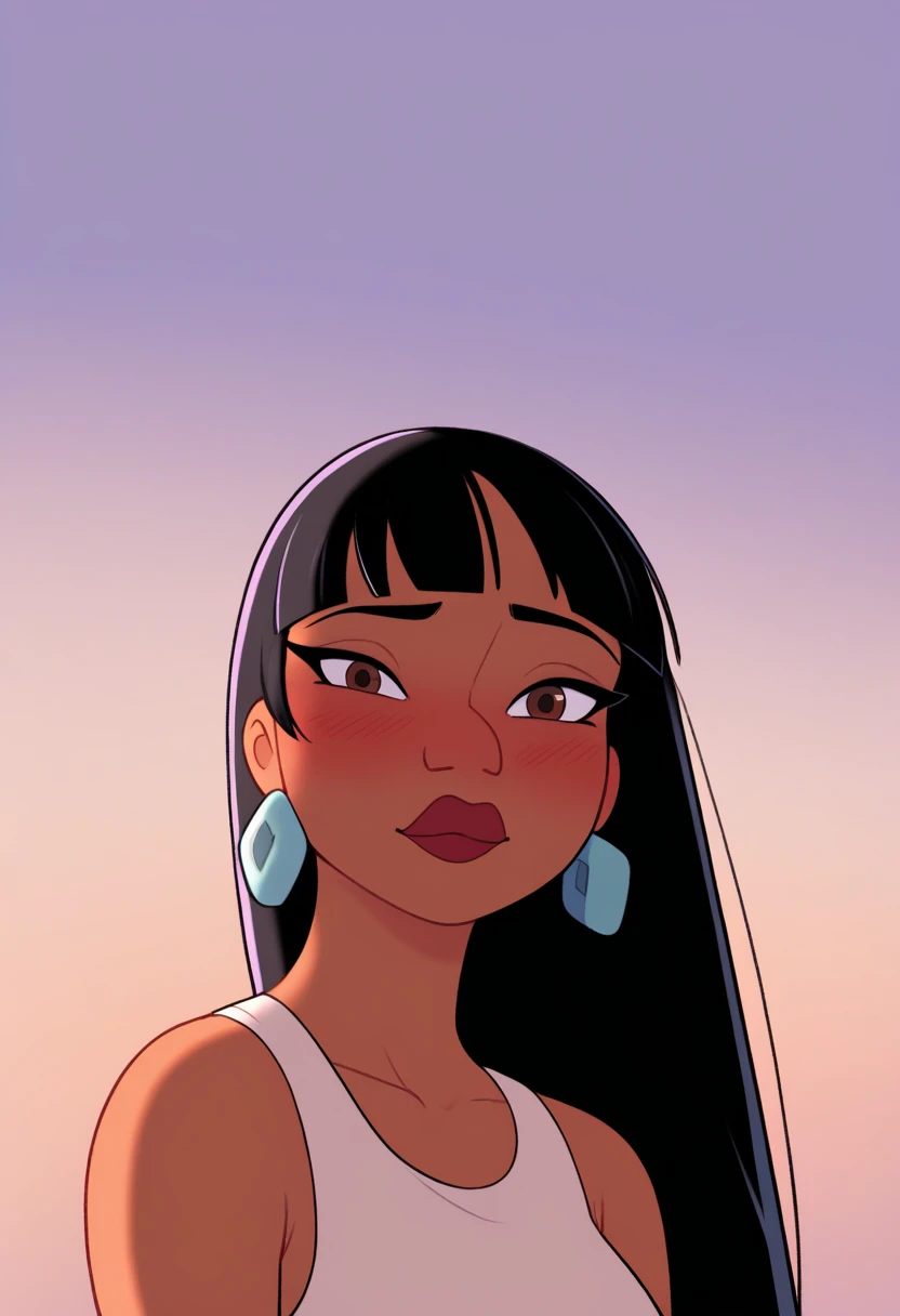 ((1girl, NaniWaifu, dark skin, tan skin, white background, black hair, clean: 1.3, one-piece swimsuit, hair flower)), upper body, anatomically correct, simple background, cleavage, looking at the viewer, detailed eyes, perfect eyes, seductive look, looking at viewer,