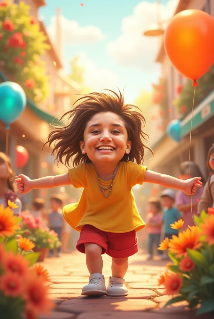 Indian boy with lot of sweets runing in school on 15th aug

