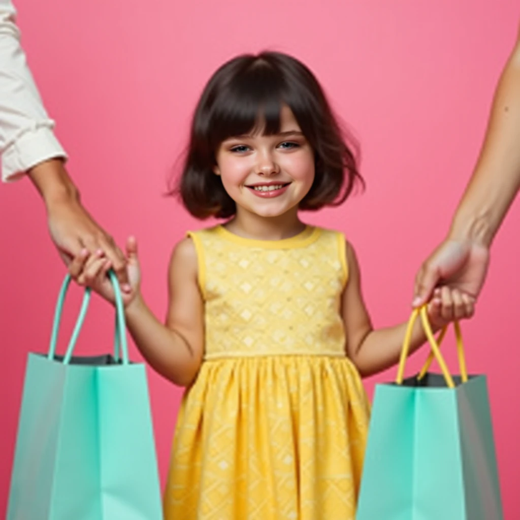 Create an image of a white baby with light brown eyes, slanted eyes. medium light brown hair with a background with bags in the intuition of calling to buy products from shopee. image for Instagram profile