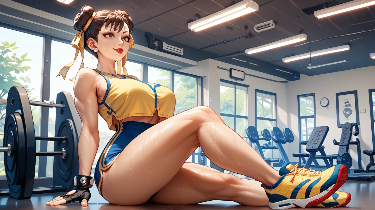 Completely naked, leaning over, no clothes, masterpiece, very short pigtails,brown hair, Hair tie with two big red clothespins, mature, Female robot, android, joint seam, blue eyes, full body figure, Height: 160cm, flushed cheeks, 2020s anime picture, ball joint, missionary angle, joy, A big smile, jump A beautiful robot with short brown hair in two short pigtails held up by two large red clothespins. 25 years old 2020s anime picture blue eyes Uplifting, No NSFW, whole body, spread legs, barefoot