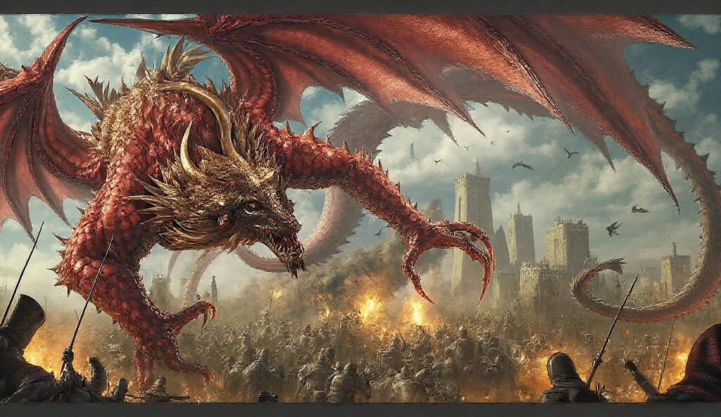 (A great hero spearing a great giant red dragon in the heart), 4k UHD, ultra-high res, ultra detailed, DSLR, best quality, high detailed, Generate bichu greg rutkowski by Simon Bisley detailed (full shot:1.4), intricate, Tilt-shift Post-apocalyptic, ultrarealistic, natural light, Miniature, parallax effect, dark sci-fi fantasy, gothic horror, James Ensor,Unica Zurn,Zdzislaw Beksinki, ultra detailed, intricate, surrealism, disturbing, weird, expression art, grand scale, zoomed out, wide angle, colorful, eccentric, odd.