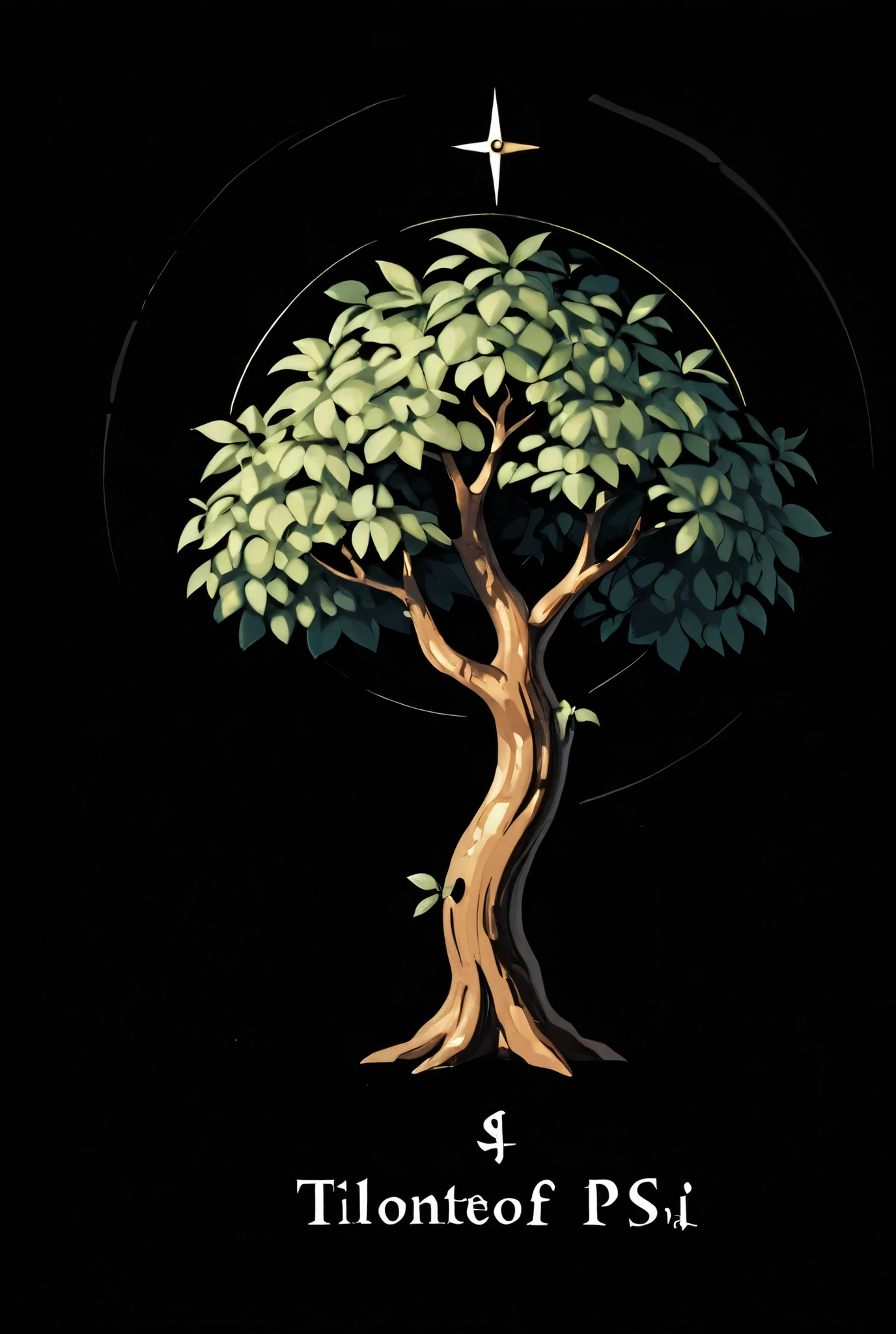 Digital illustration of a symbolic tree. The trunk prominently features the shape of the Greek letter Psi (Ψ) in a wooden texture. A canopy of vibrant green leaves sits atop the Psi shape. Isolated against a plain black backdrop. Smooth shading, illustrative style.
