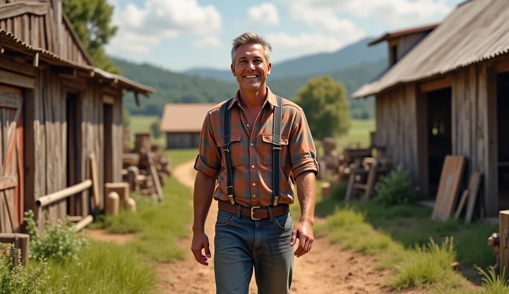 Dorival, a 35-year-old man arrived at the farm smiling pawn of the farm realistic image