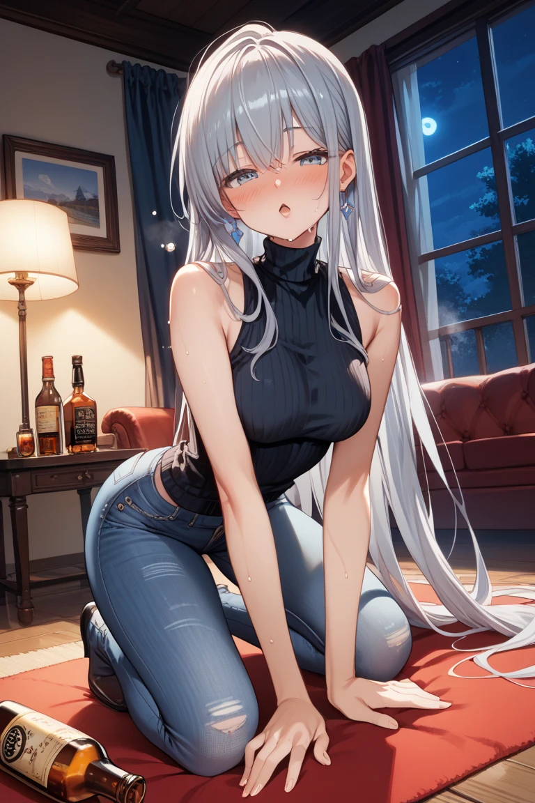 10-year-old girl，long  white hair，Yellow eyes，Bare legged