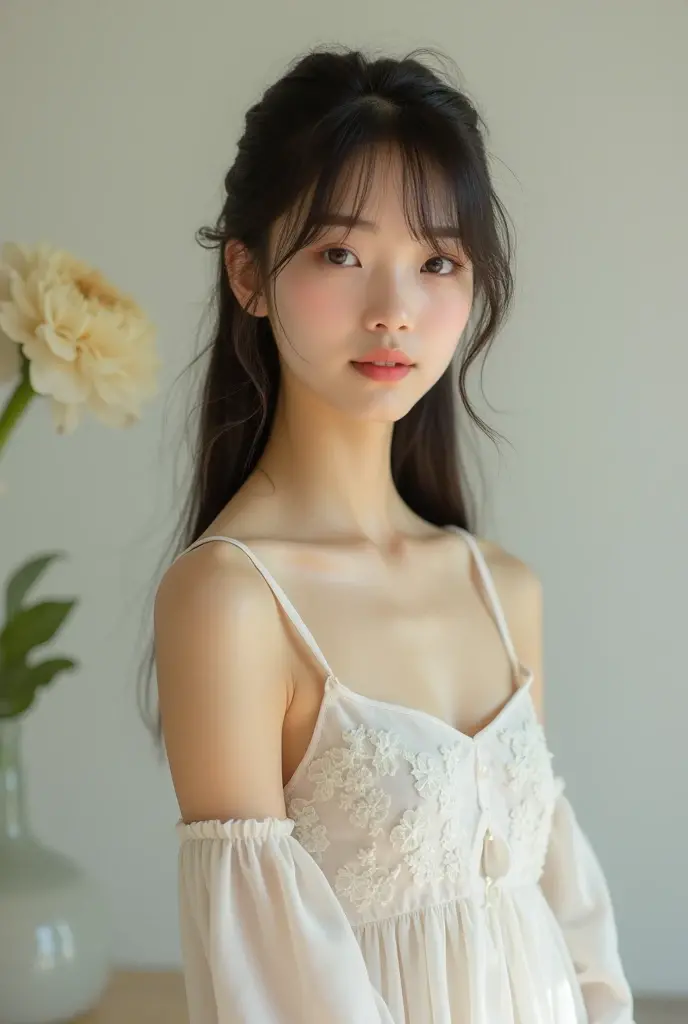 (masterpiece:1.0)、(top-quality:1.4)、(超A high resolution:1.2)、(Photorealsitic:1.4)、(8K、Raw photography:1.2)、(softfocus:1.4)、(18year old:1.3)、(foco nítido:1.4)、detailed beautiful faces、A slender、(White camisole:1.4)、(Flat bust、small tit:1.4)、