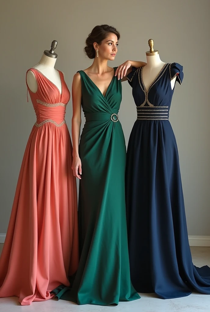 a group of elegant women at a 1950s party" An image featuring a group of elegant women, each wearing their distinctive 1950s evening gowns, posing for a photo at a chic women's evening party. Image is edited with a retro pastel palette, reflecting the camaraderie and timeless fashion of 1950s social gatherings. --auto --s2