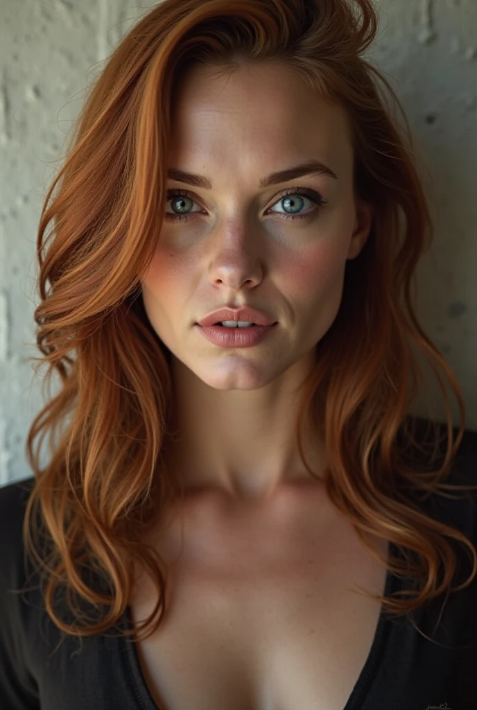 dkjt,long red hair,close up,Masterpiece, city street,evening, bokeh,DOF,Very detailed,soft lighting,volumetric lighting,film grain,cinematographic, almost naked 