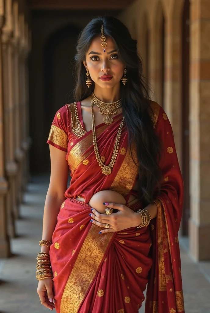 A man in red saree getup with big boobs  with blouse 

