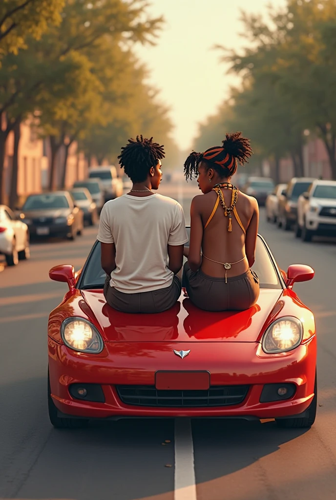 Lesbian black girls with dreadlocks one wearing track suit with air jordan shoes with ice chain while other wearing short skirts and crop top masculine one riding bike while other sit behind